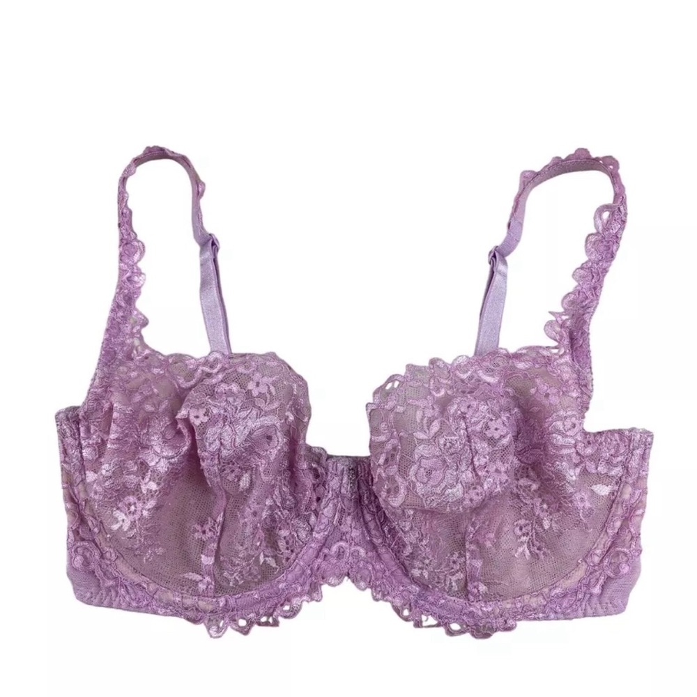 Victoria's Secret Size 34DD Sheer Purple Lace Unlined Demi-Bust Bra